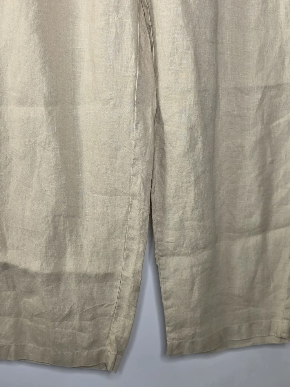 Quince Light Tan 100% Linen Wide Leg casual Pants Large Elastic waist